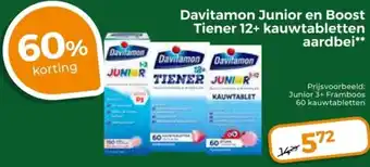 Trekpleister Davitamon Junior en Boost Tiener 12+ kauwtabletten aardbei aanbieding