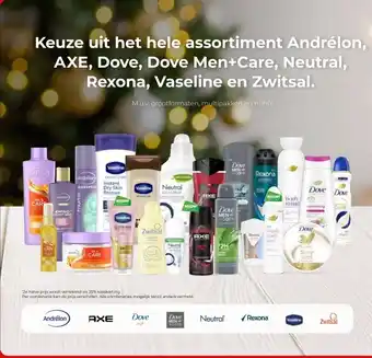 Trekpleister Keuze uit het hele assortiment Andrélon, AXE, Dove, Dove Men+Care, Neutral, Rexona, Vaseline en Zwitsal. aanbieding