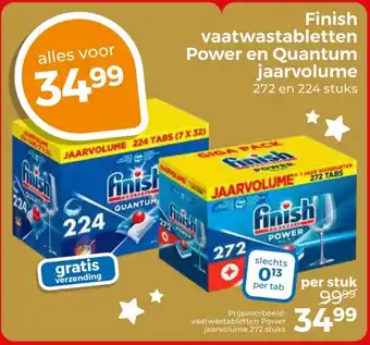 Trekpleister Finish vaatwastabletten Power en Quantum jaarvolume aanbieding