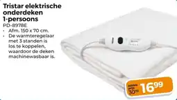 Trekpleister Tristar elektrische onderdeken 1-persoons PD-8978E aanbieding
