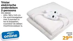 Trekpleister Tristar elektrische onderdeken 2-persoons PD-3855E aanbieding