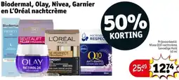 Kruidvat Biodermal, Olay, Nivea, Garnier en L'Oréal nachtcrème aanbieding