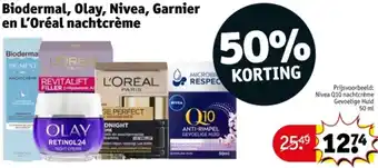 Kruidvat Biodermal, Olay, Nivea, Garnier en L'Oréal nachtcrème aanbieding
