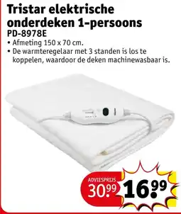 Kruidvat Tristar elektrische onderdeken 1 persoons aanbieding