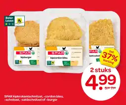 Spar SPAR kipkrokantschnitzel, cordon bleu, schnitzel, satéschnitzel of burger aanbieding