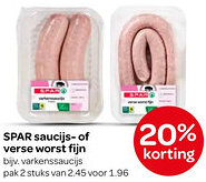 Spar SPAR saucijs of verse worst fijn aanbieding