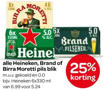 Spar Alle Heineken, Brand of Birra Moretti pils blik aanbieding