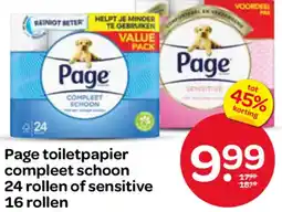 Spar Page toiletpapier compleet schoon 24 rollen of sensitive 16 rollen aanbieding