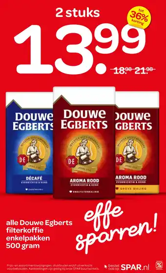 Spar Alle Douwe Egberts filterkoffie aanbieding