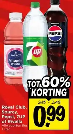 Vomar Voordeelmarkt Royal Club, Sourcy, Pepsi, 7UP of Rivella aanbieding