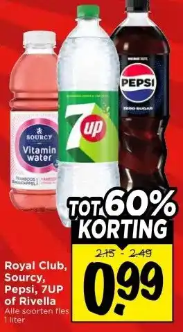 Vomar Voordeelmarkt Royal Club, Sourcy, Pepsi, 7UP of Rivella aanbieding