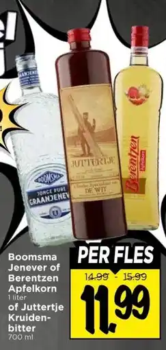 Vomar Voordeelmarkt Boomsma Jenever of Berentzen Apfelkorn of Juttertje Kruidenbitter aanbieding