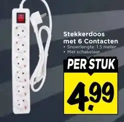 Vomar Voordeelmarkt Stekkerdoos met 6 Contacten aanbieding