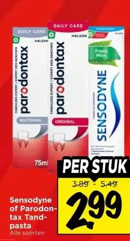 Vomar Voordeelmarkt Sensodyne of Parodon- tax Tand- pasta aanbieding