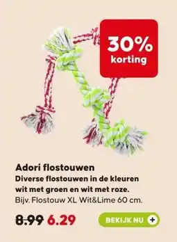 Pets Place Adori flostouwen Diverse flostouwen in de kleuren wit met groen en wit met roze. aanbieding