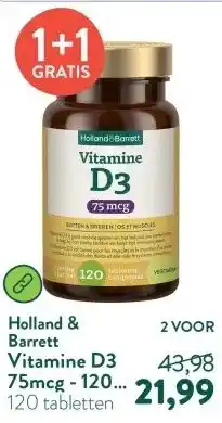 Holland & Barrett Vitamine D3 75mcg - 120 tabletten aanbieding
