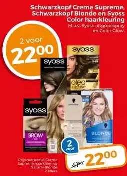 Trekpleister Schwarzkopf Creme Supreme, Schwarzkopf Blonde en Syoss Color haarkleuring aanbieding