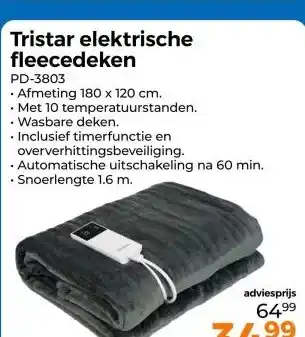 Trekpleister Tristar elektrische fleecedeken aanbieding