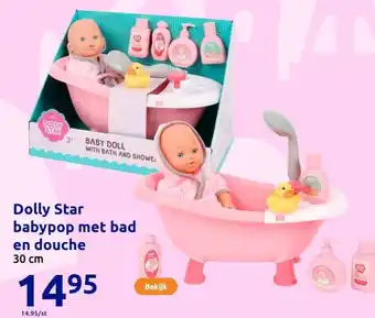 Action Dolly Star babypop met bad en douche aanbieding