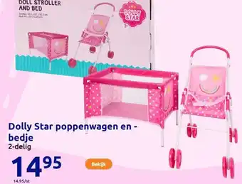 Action Dolly Star poppenwagen en -bedje aanbieding