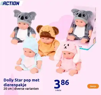 Action Dolly Star pop met dierenpakje aanbieding
