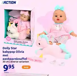 Action Dolly Star babypop Olivia met eenhoornknuffel aanbieding
