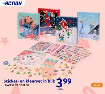 Action Sticker- en kleurset in blik aanbieding