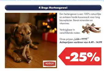Huisdier Voordeelshop 4 Dogs Hertengewei aanbieding