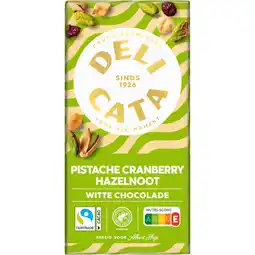 Albert Heijn Delicata Reep witte chocolade pistache cranberry aanbieding