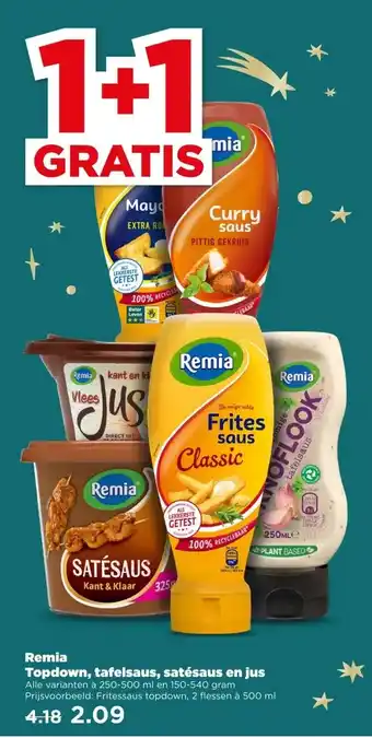 PLUS Remia Topdown, Tafelsaus, Satésaus en Jus aanbieding