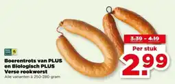 PLUS Boerentrots van PLUS en Biologisch PLUS Verse rookworst aanbieding