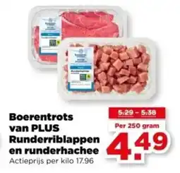 PLUS Boerentrots van PLUS Runderriblappen en runderhachee aanbieding