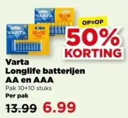 PLUS Varta Longlife Batterijen AA en AAA aanbieding