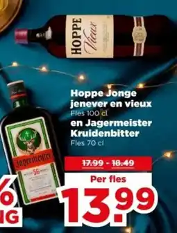 PLUS Hoppe Jonge jenever en vieux en Jagermeister Kruidenbitter aanbieding