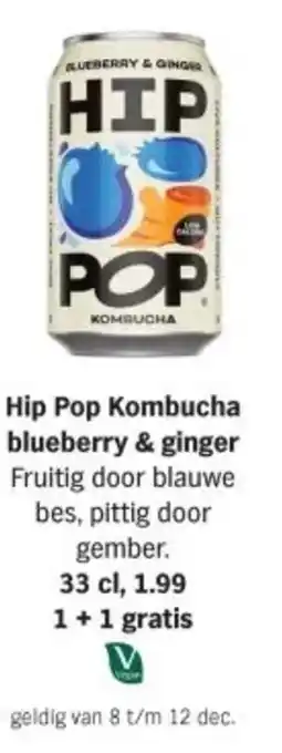 Albert Heijn Hip Pop Kombucha blueberry & ginger Fruitig door blauwe bes, pittig door gember aanbieding