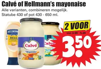 Dirk Calve of Hellmann's mayonaise 430-650ml aanbieding