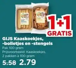 PLUS GIJS Kaaskoekjes, bolletjes en stengels aanbieding