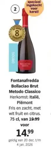 Albert Heijn Fontanafredda Bollaciao Brut Metodo Classico aanbieding