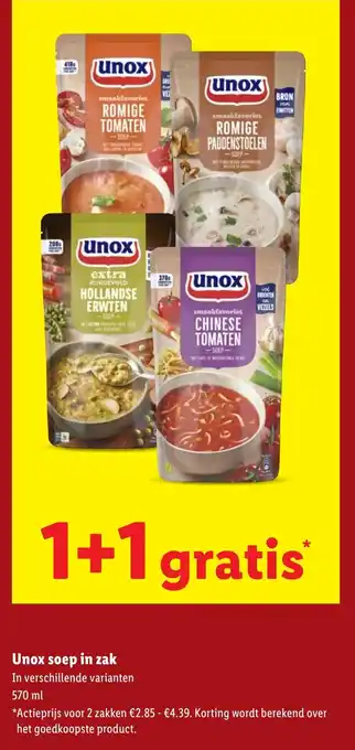 Lidl Unox soep in zak aanbieding