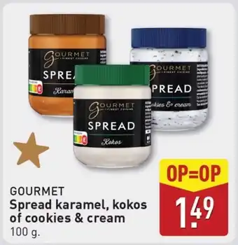ALDI Gourmet Spread karamel, kokos of cookies & cream aanbieding