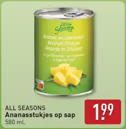 ALDI All Seasons Ananasstukjes op sap aanbieding