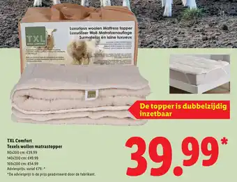 Lidl TXL Comfort Texels wollen matrastopper aanbieding