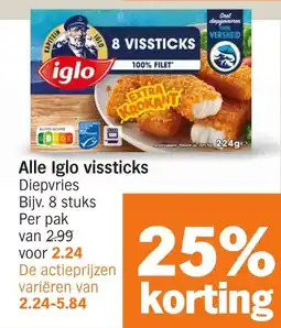 Albert Heijn Alle Iglo vissticks Diepvries aanbieding