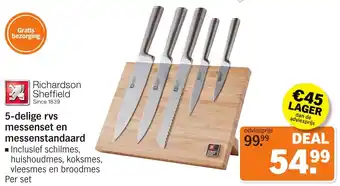 Albert Heijn 5-delige RVS Messenset en Messenstandaard aanbieding