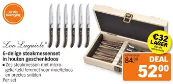 Albert Heijn Lou Laguiole 6 Delige Steakmessenset in Houten Geschenkdoos aanbieding