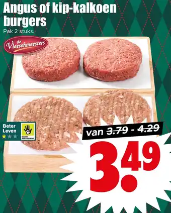Dirk Angus of kip-kalkoen burgers aanbieding