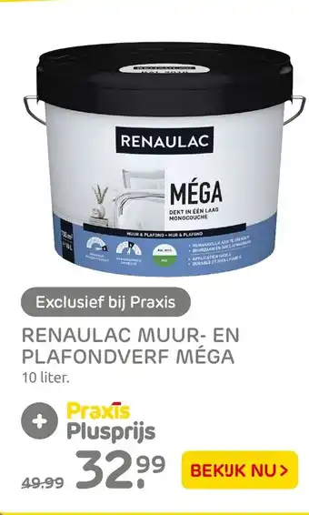 Praxis Renaulac muur-en plafondverf mega 10 liter aanbieding