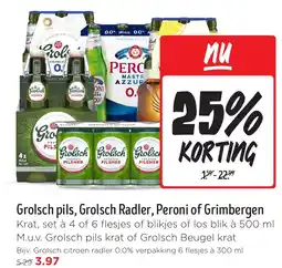 Jumbo Grolsch pils, Grolsch Radler, Peroni of Grimbergen aanbieding