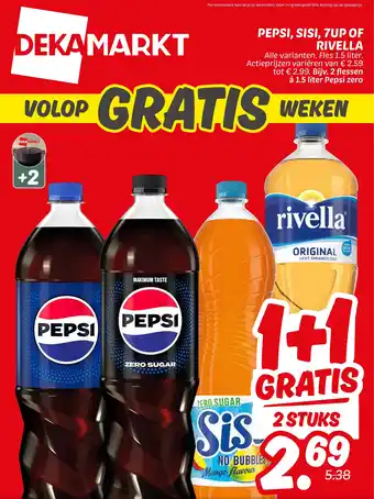 Dekamarkt Pepsi, sisi, 7up of rivella aanbieding