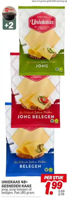 Dekamarkt Uniekaas 48+ gesneden kaas aanbieding